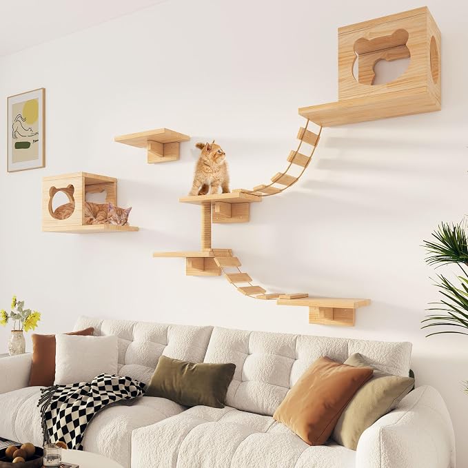PETKABOO Cat Wall Shleves and Perches, Pine Wooden Cat Wall Furniture Climbing - Image 2