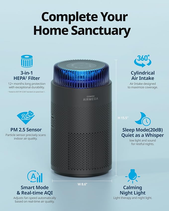 COWAY Air Purifiers for Bedroom Home up to 810 ft², HEPA Filter for Smoke - Image 2