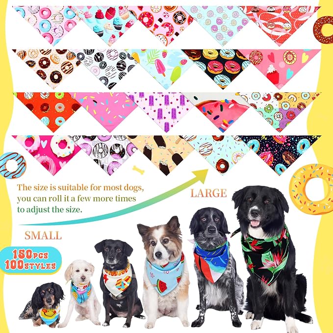 100 Pcs Donut Dog Bandanas Bulk Pet Bibs Colorful Triangle Scarf Donut Pet - Image 3