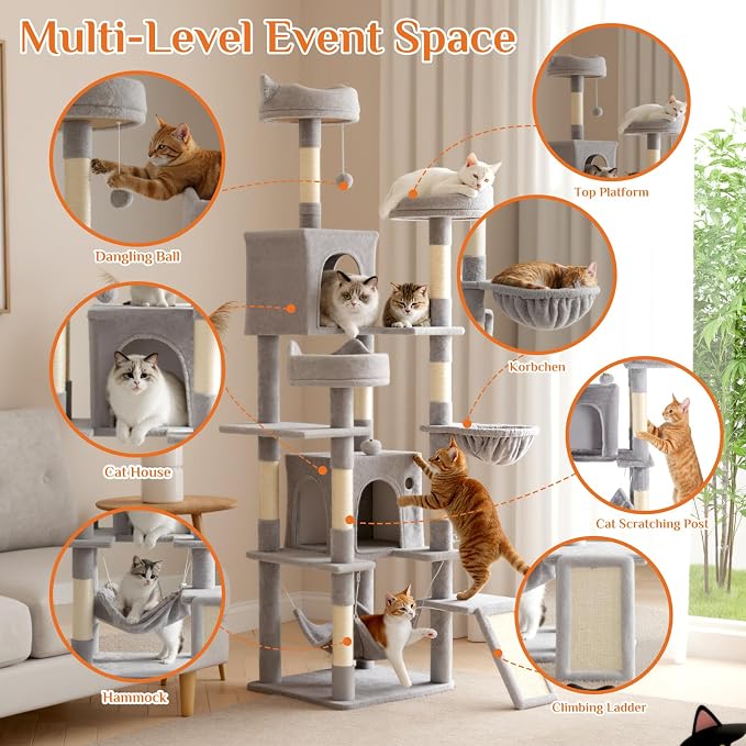 Sweetcrispy Cat Tree 75 Inch, Large Multi-Level Tall Cat Tree Tower - Image 5
