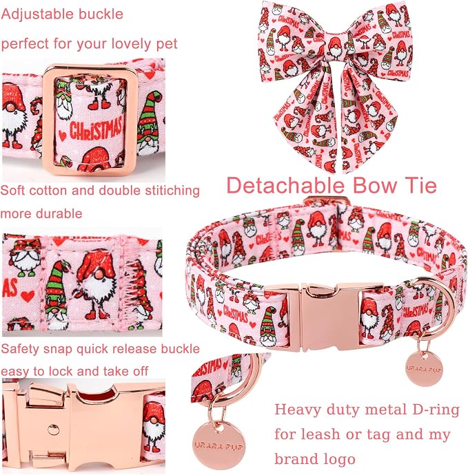 Christmas Dog Collar with Bow Tie, Cotton Christmas Bowtie Collar - Image 2