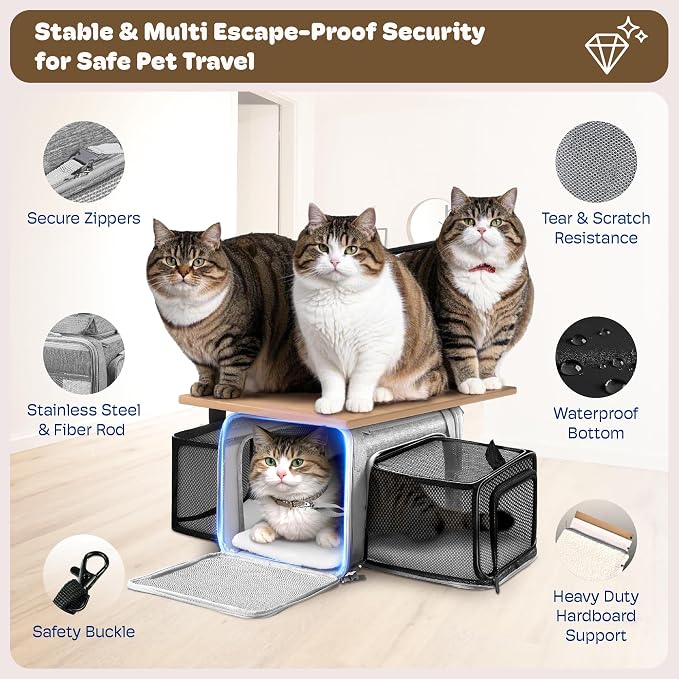 Top and 2 Sides Expandable Cat Carrier 17x11x11, TSA Airline Approved Dog - Image 5