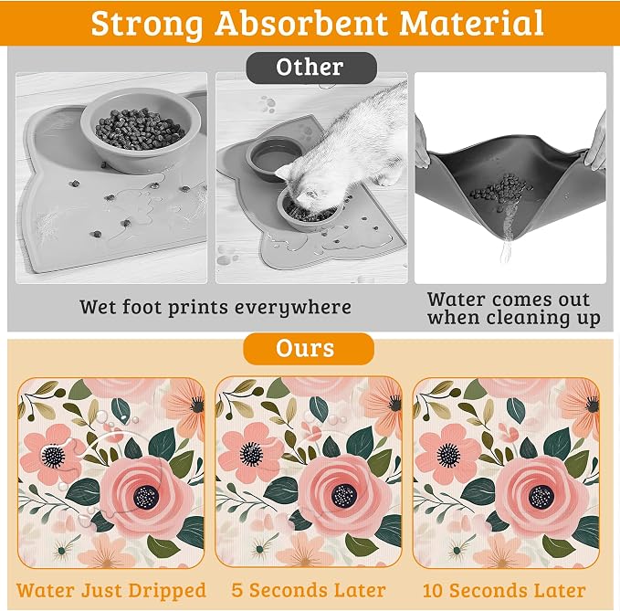 Dog Bowl Mat, Blooming Flowers Pet Feeding Mat - Image 3