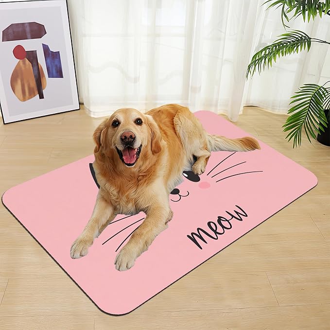 Pink Cat Meow Dog Food Mat–Christmas Stocking Absorbent Quick Dry Feeding - Image 7