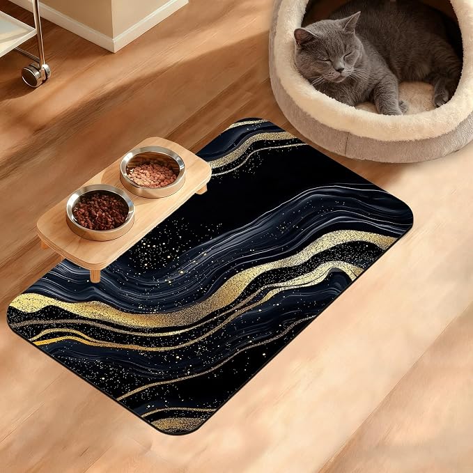 Dog Bowl Mat, Abstract Marbled Pet Feeding Mat by Unknown