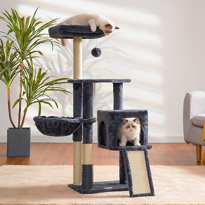 Heybly Cat Tree with Cat Self Groomer Brush, Cat Tower Condo - Image 2