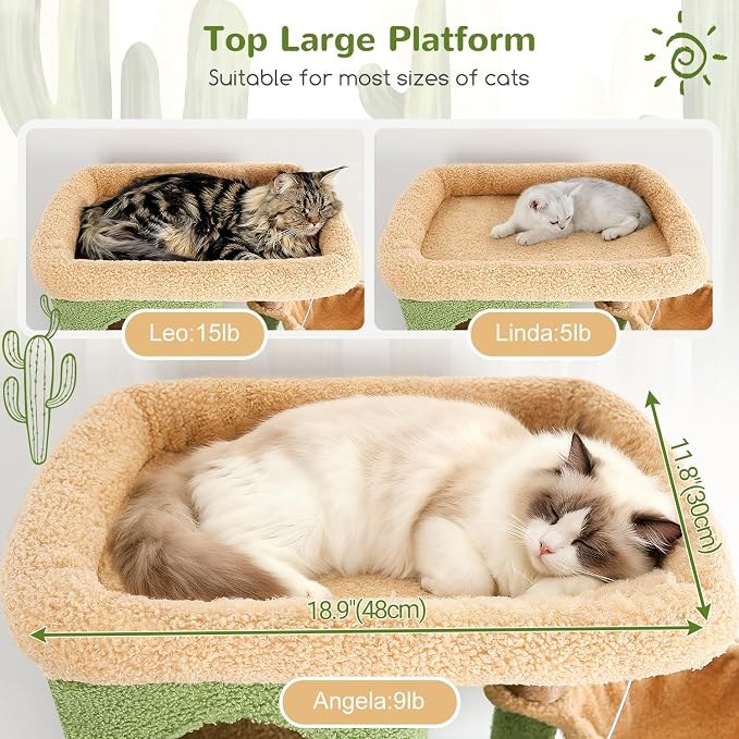 Globlazer Corner Cactus Cat Tree 66 inch Multi-Level Cactus Climbing Tower - Image 2