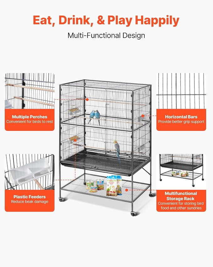 VEVOR Bird Cage, 36.6 x 22.8 x 59.5 inch, Flat Top, Wrought Iron Bird Flight - Image 4