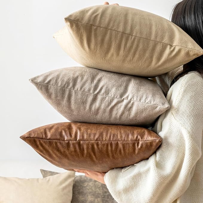 Pack of 2 Oversized Leather Pillow Cover Neutral Decorative, - Image 8