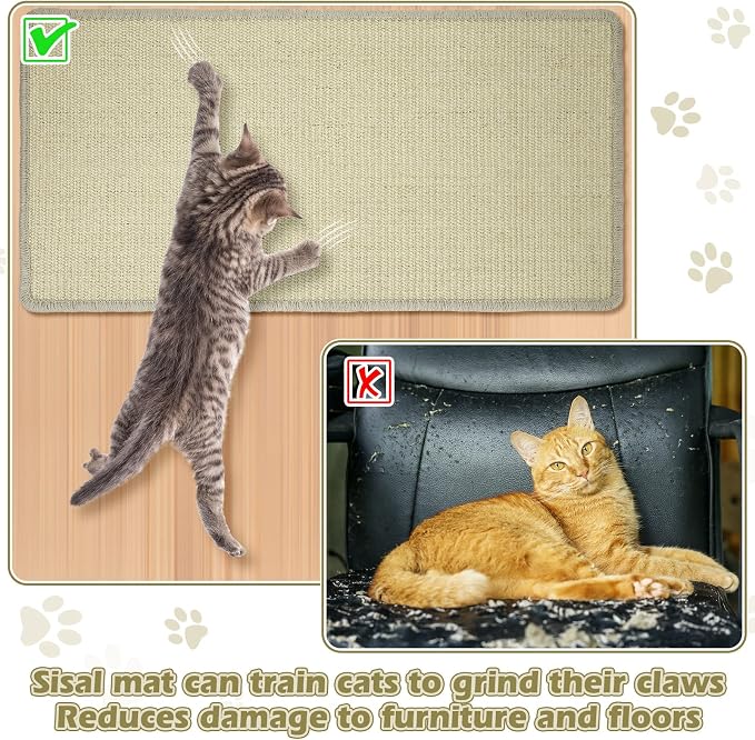 Riakrum Cat Scratch Pad, 2 Pack 32 x 16 Inches Sisal Mat, Natural Fabric Cat Pad - Image 4