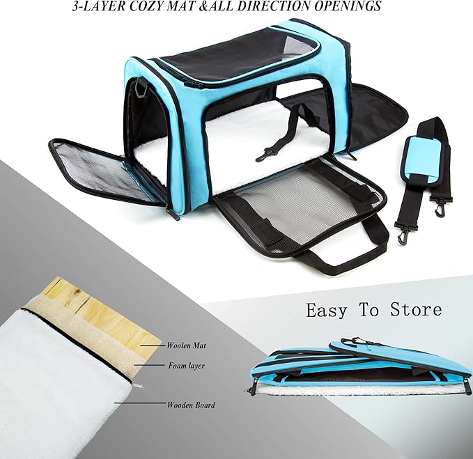 Soft Sided Carrier for Small Medium Cats Dogs, Removable Pad Collapsible Travel - Image 5
