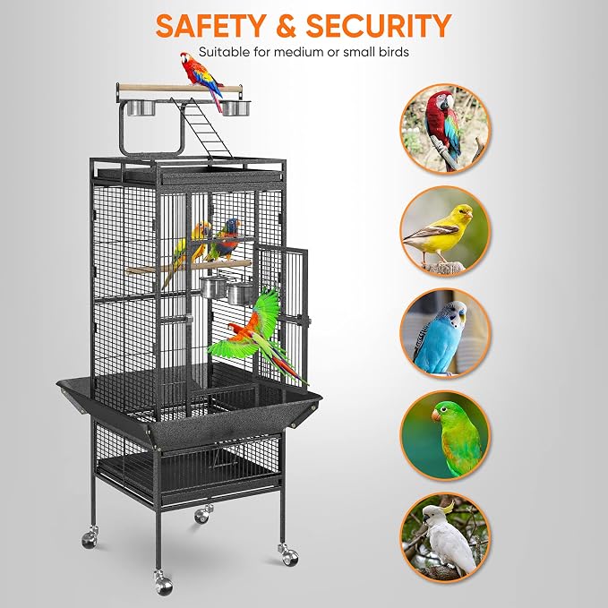 ZENY 61-inch Playtop Parrot Bird Cages, Wrought Iron Large Birdcage - Image 4