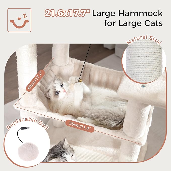 54” Cat Tree with Big Hammock 21x17” XL Cat Tower with Scratching Posts - Image 4