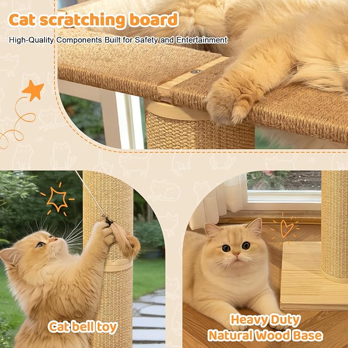 54.3" Cat Window Perch with 3 Adjustable Roman Column Sisal Scratching Posts - Image 6
