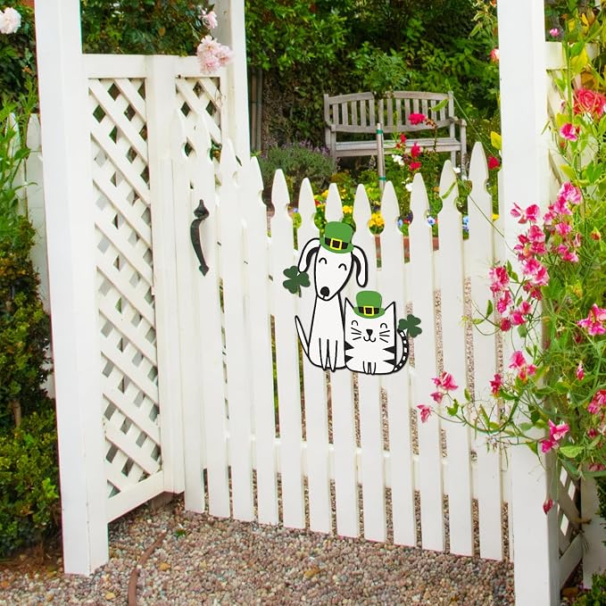 Fiwochic St Patrick's Dogs Cat Decorations Metal Shamrock Wall Art Irish Pet - Image 4