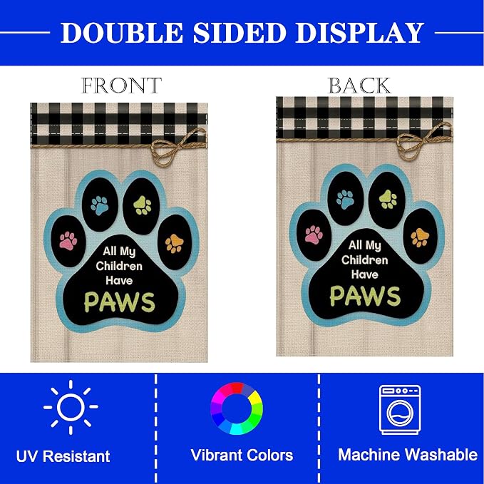 12x18 All My Children Have Paws Garden Flag Cat Paw Print Black Gingham Outdoor - Image 5