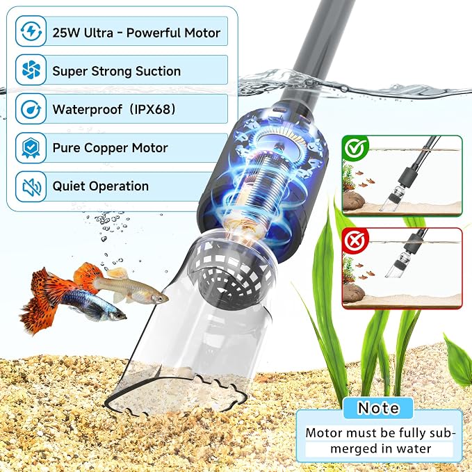 fishkeeper Electric Aquarium Vacuum Gravel Cleaner, 25W 6 in 1 Multifunction - Image 3