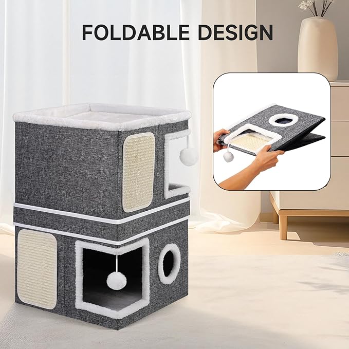 Shikha 2-Storey Cat Houses for Indoor Cats, Dual-Purpose Double Large Cat Beds - Image 7