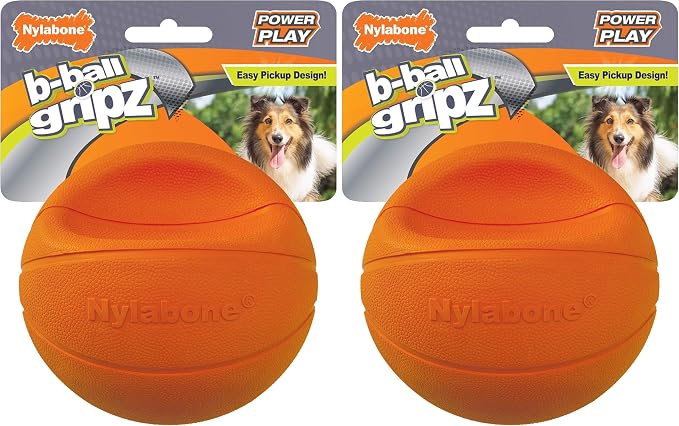 Nylabone Power Play Gripz Felt Basketball Rubber Fetch Toy, Squeaky Ball by Nylabone