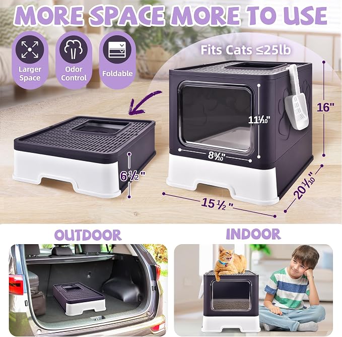 Cat Litter Box with Litter Mat, Foldable Extra Large Free in and Out/One-Way - Image 2