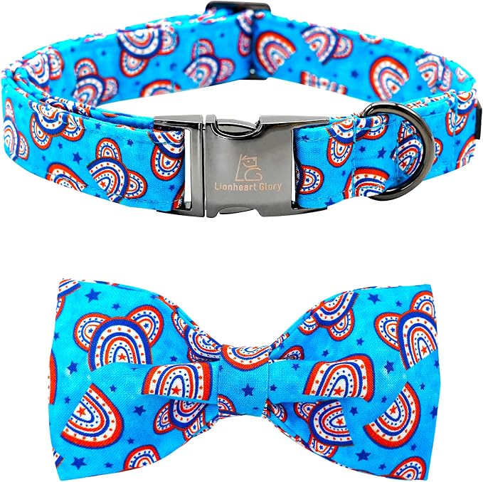 Lionheart glory American Flag Dog Collar, 4 of July Dog Bow Collar Heavy Duty by LionheartGlory