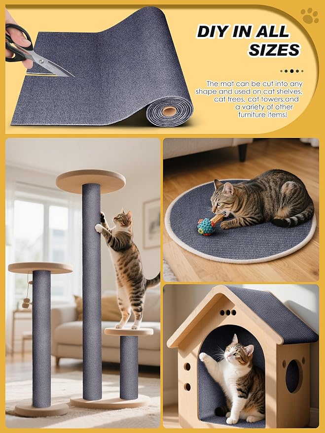 TLNNK 78.7"x15.8" Cat Scratch Mat, Trimmable Self-Adhesive Carpet, DIY Climb - Image 3