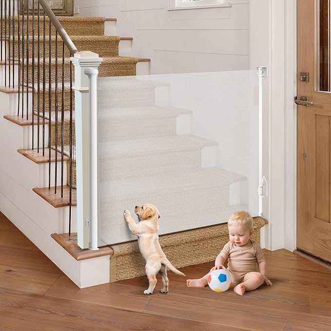 Retractable Baby Gate for Stairs, Automatic Tension, One-Hand Operation by Unknown