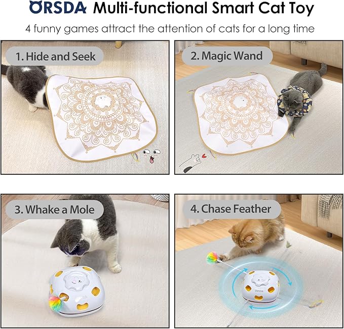 ORSDA Cat Toys for Indoor Cats, 4 in 1 Interactive Automatic Kitten Toys Hide - Image 2