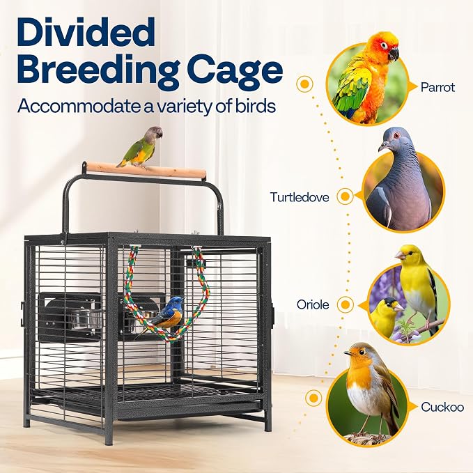 VIVOHOME 19 Inch Wrought Iron Bird Travel Carrier Cage - Image 6