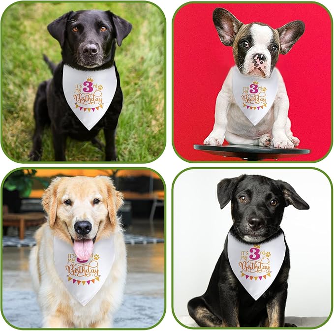 It's My 3rd Birthday Dog Bandana Happy 3rd Birthday Pet Triangle Scarf - Image 4