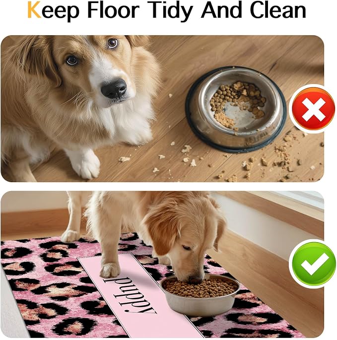 Puppy Feeding Mat 20x12 inch Pink Leopard Print Dog Bowl Placemat Non Slip Mat - Image 8