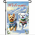 Welcome Winter Garden Flag Two Cheerful Dogs Flag Winter Sweaters 12x18 Inch by BlissYard