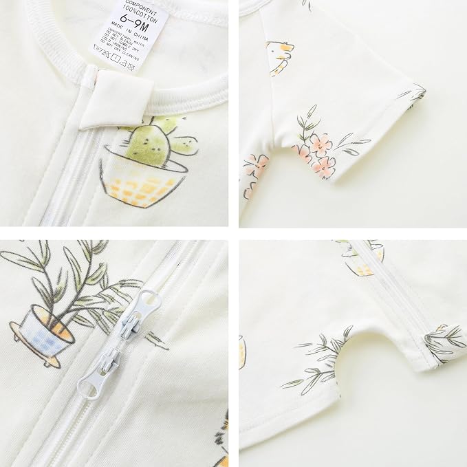 Unisex Summer Trendy 2-Pack Rompers Short Sleeve Zipped Bodysuit Infant Cotton - Image 4