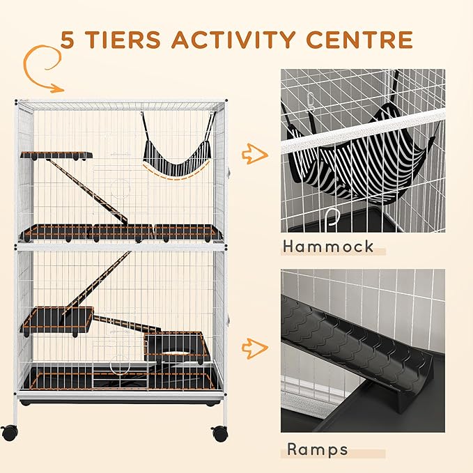 PawHut Metal Small Animal Cage, 5-Tiers Rolling Big Ferret Cage - Image 5