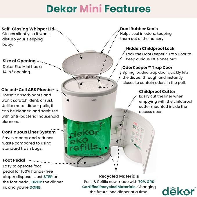 Diaper Dekor EKO MINI Diaper Pail, ONLY Eco-Friendly Diaper Pail Made - Image 2