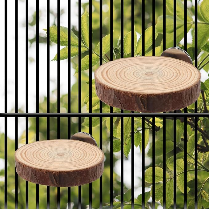 Wood Bird Perch Stand for Cage, Natural Round Wooden Parrot Platform Bird Perch - Image 3