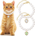 2pcs Cat Pearl Collar with Heart Pendant, Cute Pearl Pet Necklace in Small by Unknown