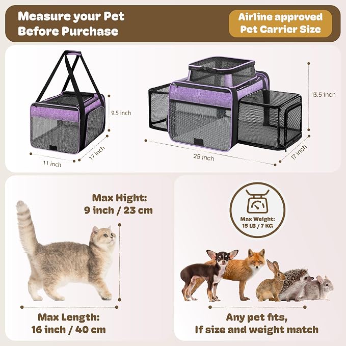 Top and 2 Sides Expandable Pet Carrier 17x11x9.5, TSA Airline Approved Small - Image 4