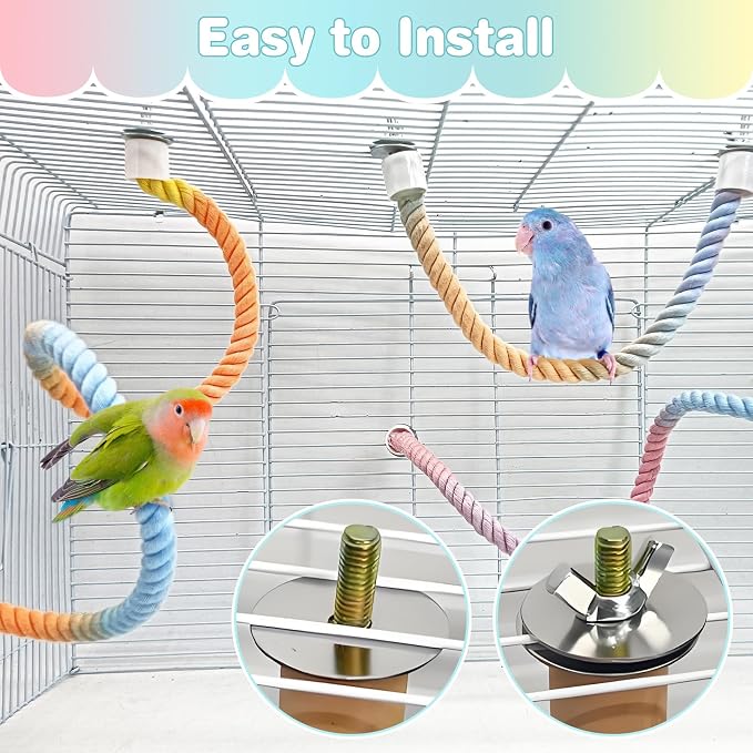 BNOSDM Bird Rope Perch with Stand Perch Toy Set Bendable Rope Perches Wooden - Image 5