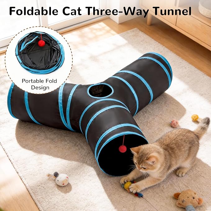 Tempcore Pet Tunnel Tube Cat Toys 3 Way Collapsible, Cat Tunnels - Image 7