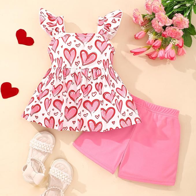 Toddler Baby Girls Summer Clothes Outfits Ruffled Sleeve Dinosaur Shirt Leopard - Image 3