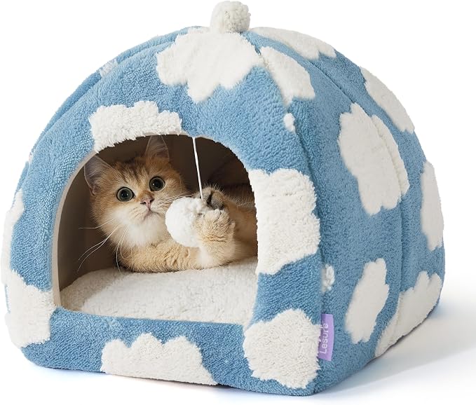 Lesure Cute Cat Beds for Indoor Cats - 2 in 1 Cat Cave Bed for Kittens and by Lesure
