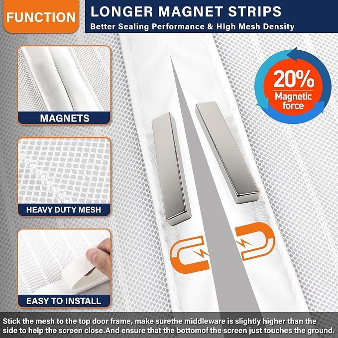 Magnetic Screen Door, Self Sealing Magnets, Easy Install Screen Doors - Image 6
