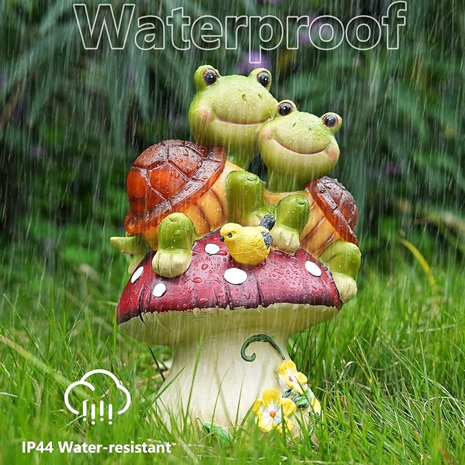 Solar Light Turtle Garden Statue, Turtle on Mushroom Figurine, Lovely Tortoise - Image 5