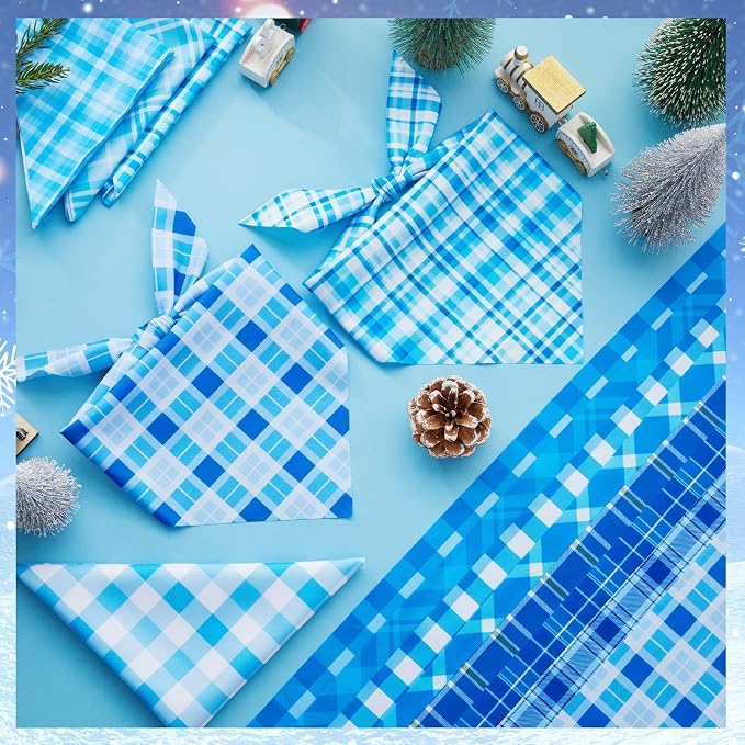 Abbylike 50 Pcs Plaid Dog Bandanas Bulk Blue Checkered Bandanas - Image 5
