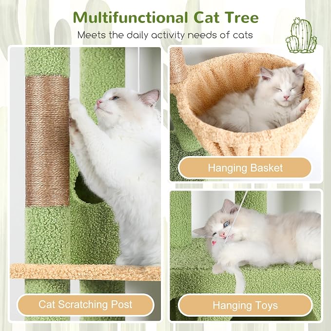 Globlazer Corner Cactus Cat Tree 66 inch Multi-Level Cactus Climbing Tower - Image 5