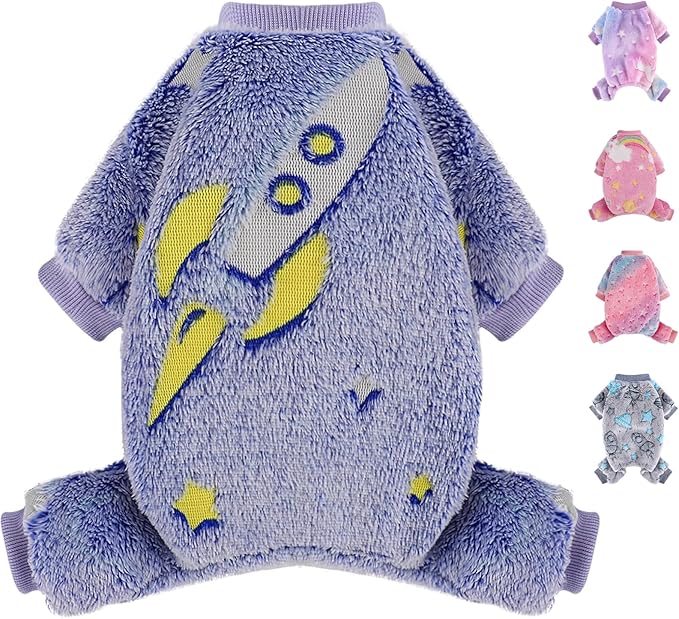 Fleece Pajamas for Small Dogs, Puppy Clothes, Soft & Stretchy Dog Onesies by Unknown
