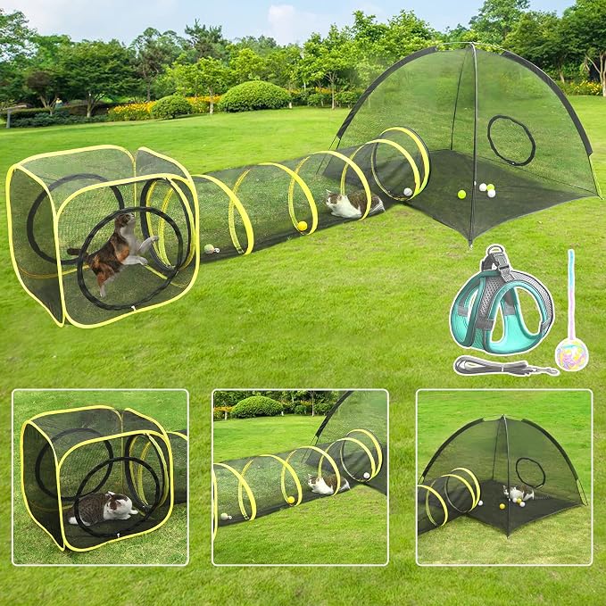 Outdoor Cat Enclosures for Indoor, Portable Mesh Tent, Outdoor pet Tunnel by Wilwolfer