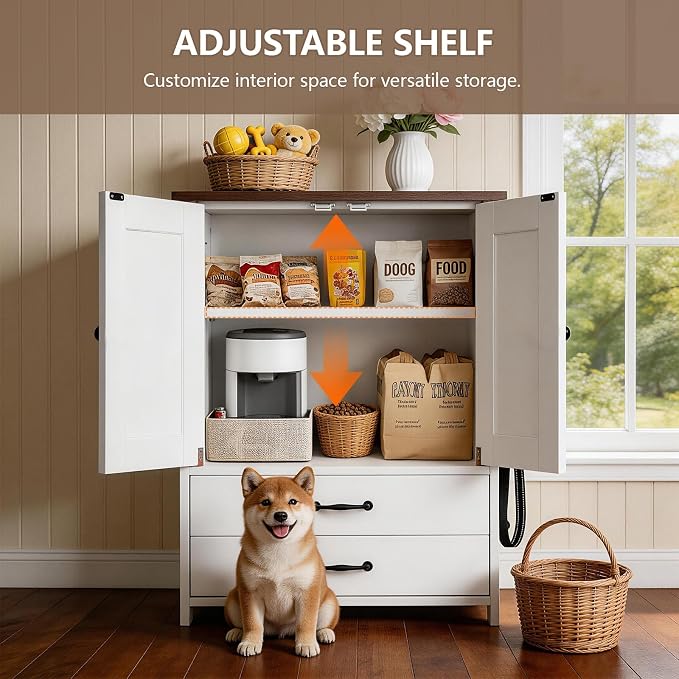 Dog Feeding Station with Storage Cabinet, 2 Adjustable Elevated Dog Bowls - Image 8