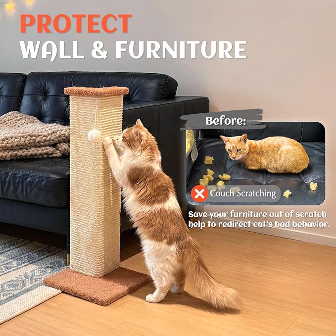 PETKARAY Couch Corner Cat Scratcher, 28.5" Sisal Scratching Post - Image 4